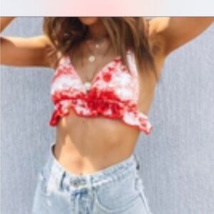 Beginning Boutique Red and White Bikini Top